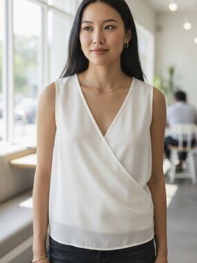 Icone Faux Wrap Blouse, White, Size S